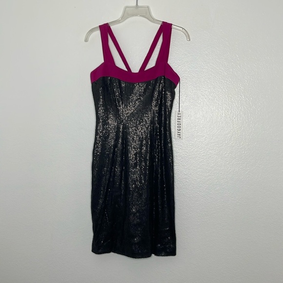 Jay Godfrey Black Sequin Stretch Mini Dress With Pink Straps Size 2 New - Picture 1 of 7